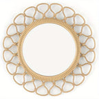 3 Piece Light Natural Faux Woven Wicker Round Traditional Mirror Set, back view - House Of Avana