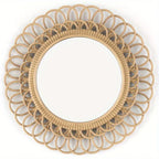 3 Piece Light Natural Faux Woven Wicker Round Traditional Mirror Set, lifestyle image - House Of Avana