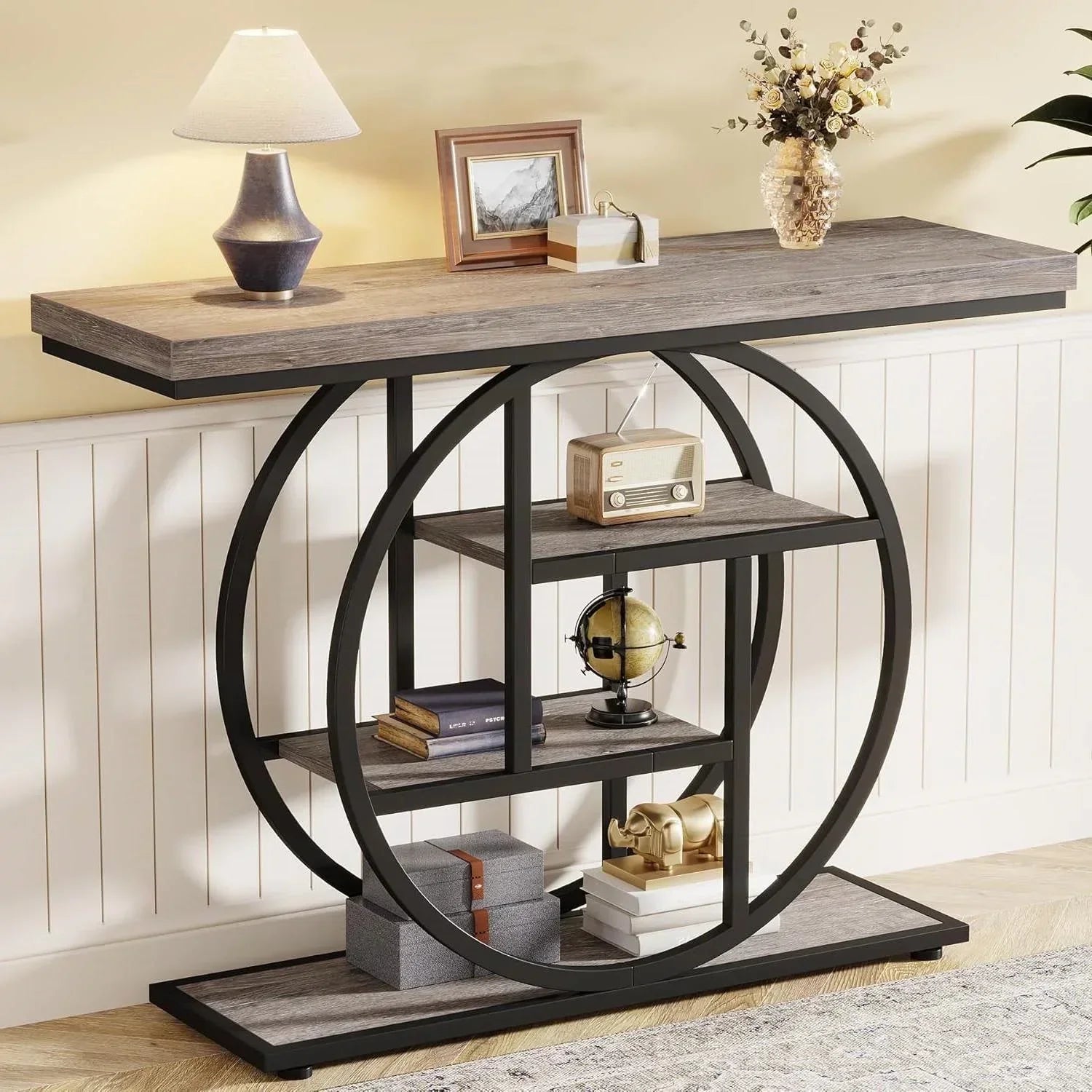 Modern 41-inch Wide Narrow Entryway Console Table with Grey Wood Finish Shelves