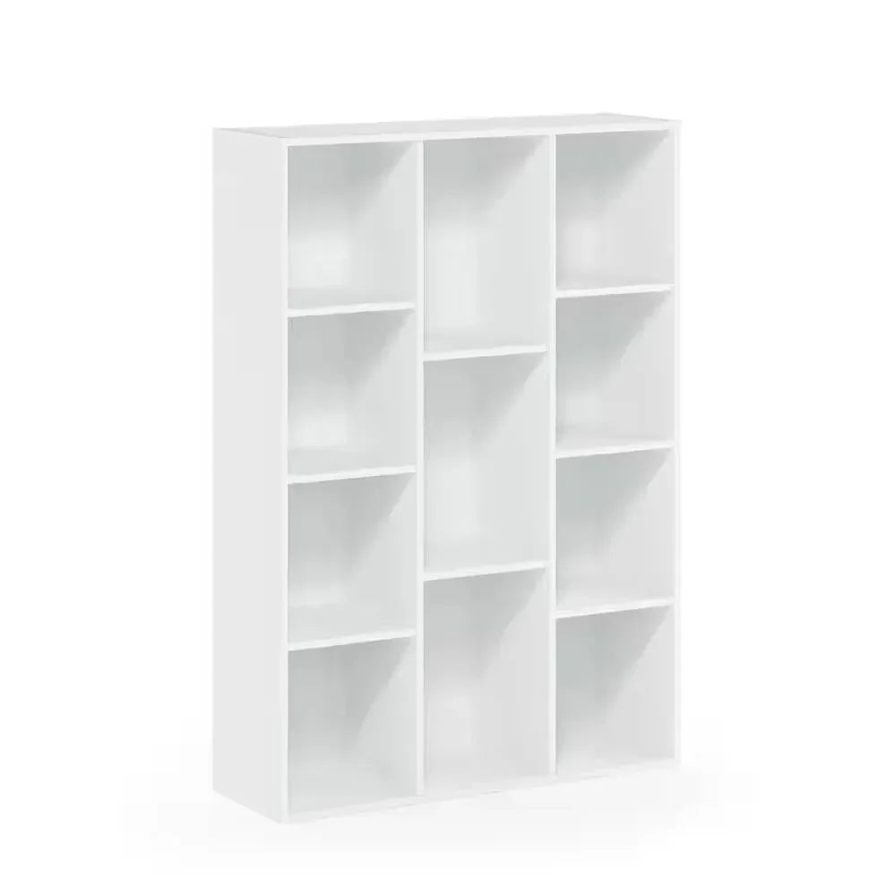 Modern 42-inch High Bookcase with 11-Cube Open Shelves in White Wood Finish