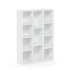 Modern 42-inch High Bookcase with 11-Cube Open Shelves in White Wood Finish