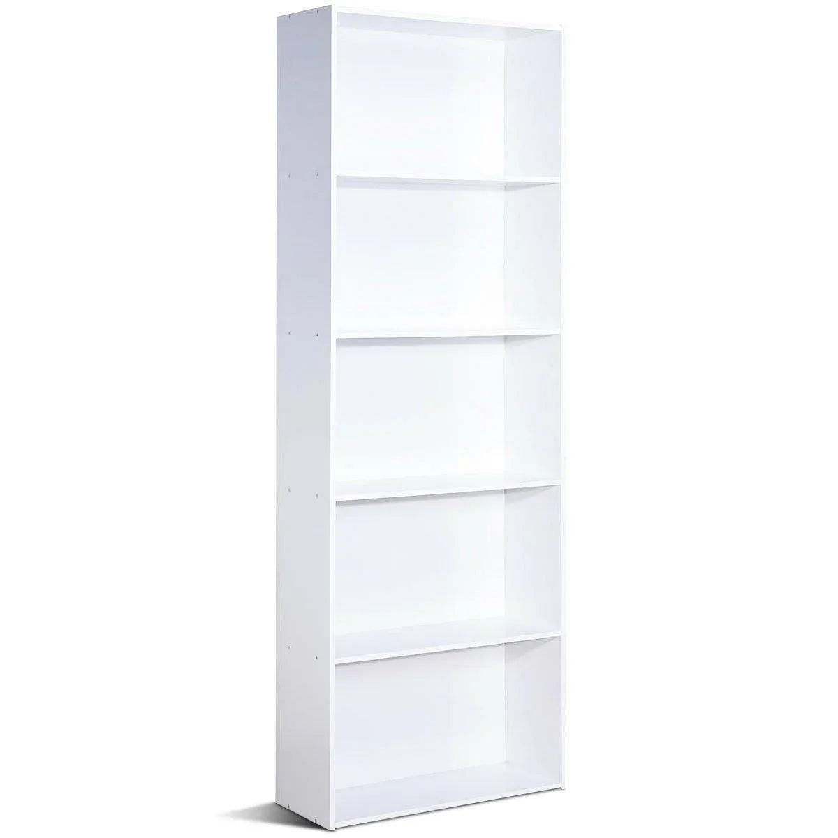 Modern 5-Tier Bookcase Storage Shelf in White Wood Finish