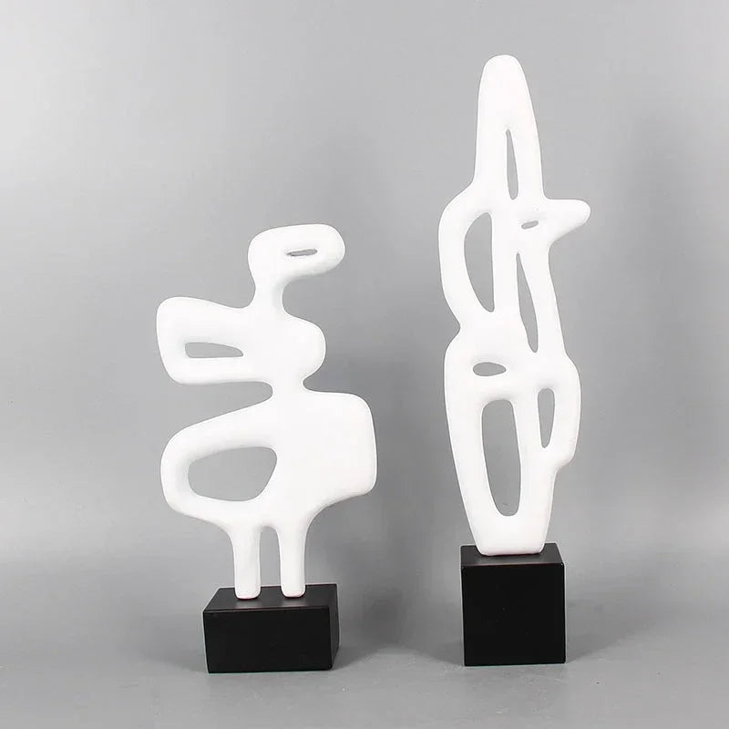 Geometric Sculpture - Black White Hollow Design, side view - House Of Avana