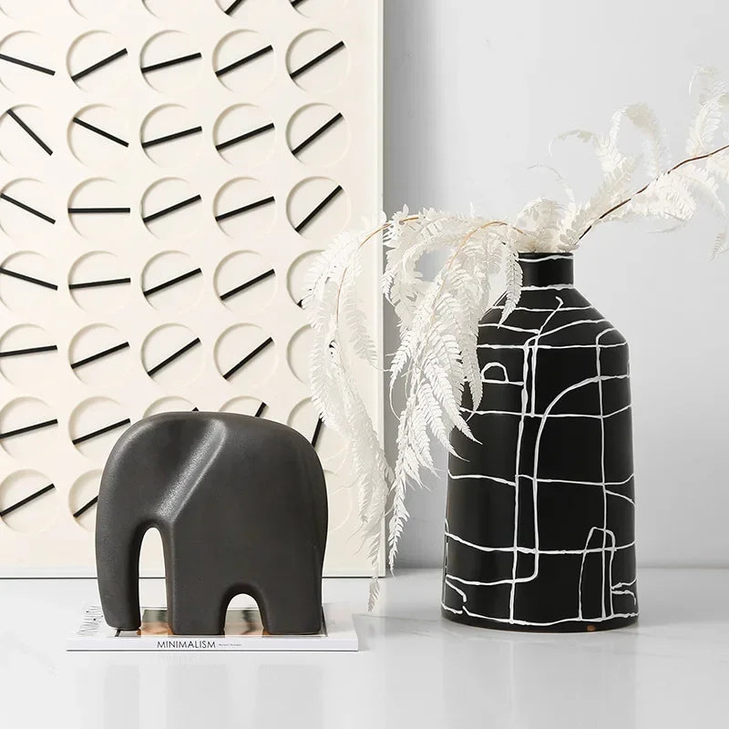 Minimalist Elephant Ornament - White Abstract Design, back view - House Of Avana
