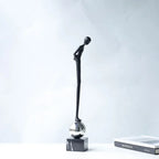 Abstract Figurine - Geometric Silver Sitting Sculpture, side view - House Of Avana