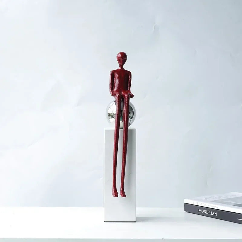 Abstract Figurine - Geometric Silver Sitting Sculpture, angled view - House Of Avana