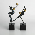 Metal Statue - Nordic Silver Acrobatic Figure | Mixed (Metal and Marble) Figure Sculpture | scale view | Abstract home decor | House of Avana