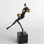 Metal Statue - Nordic Silver Acrobatic Figure | Mixed (Metal and Marble) Figure Sculpture | texture detail | Abstract home decor | House of Avana
