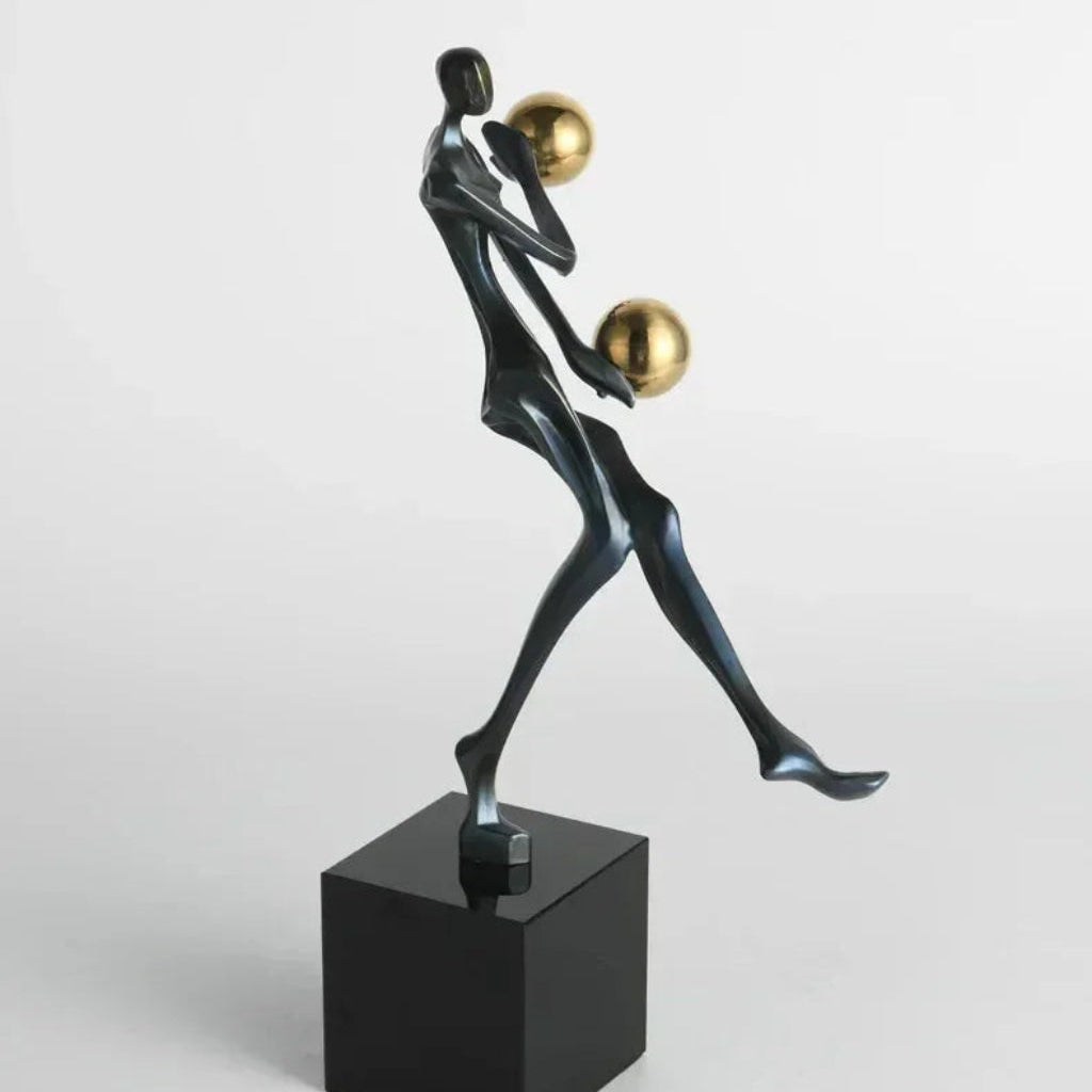 Metal Statue - Nordic Silver Acrobatic Figure | Mixed (Metal and Marble) Figure Sculpture | base detail | Abstract home decor | House of Avana