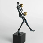 Metal Statue - Nordic Silver Acrobatic Figure | Mixed (Metal and Marble) Figure Sculpture | base detail | Abstract home decor | House of Avana