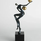 Metal Statue - Nordic Silver Acrobatic Figure | Mixed (Metal and Marble) Figure Sculpture | dimensions | Abstract home decor | House of Avana