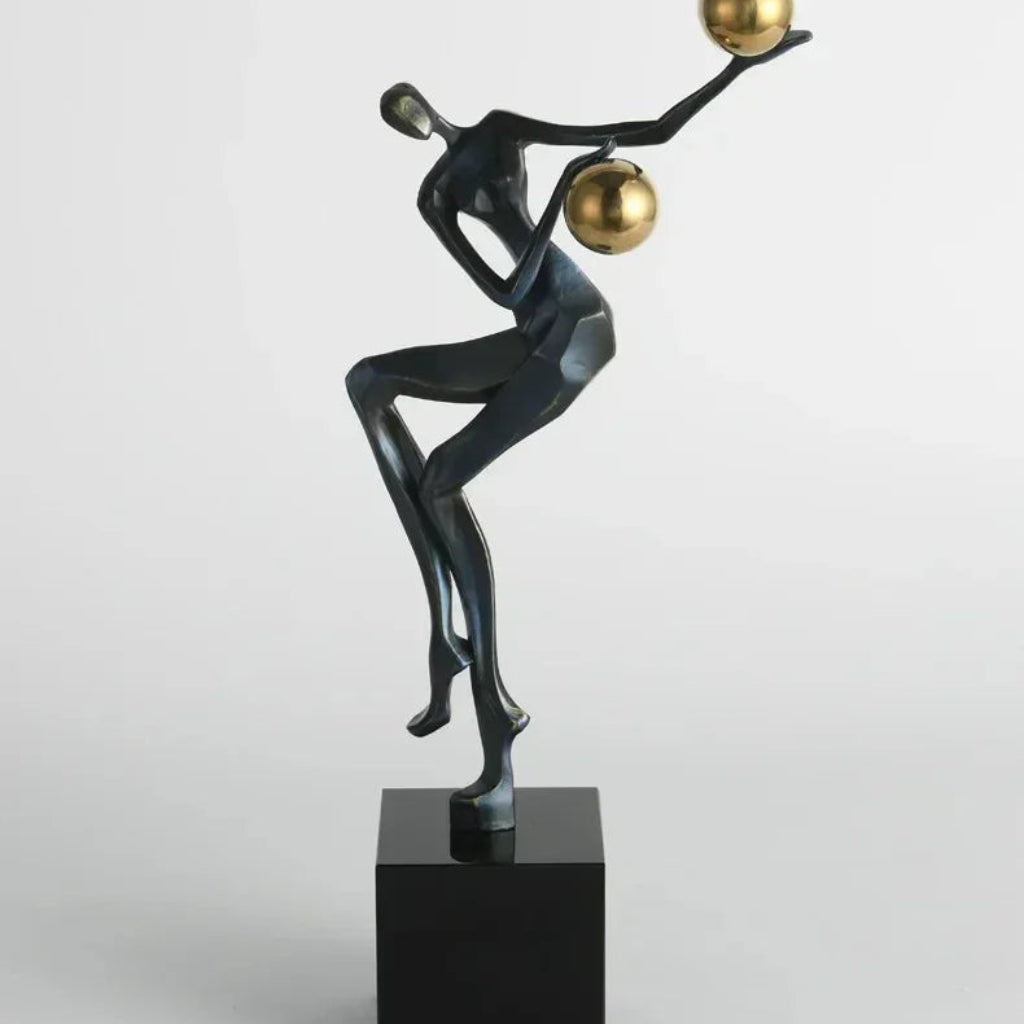 Metal Statue - Nordic Silver Acrobatic Figure | Mixed (Metal and Marble) Figure Sculpture | dimensions | Abstract home decor | House of Avana