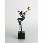 Metal Statue - Nordic Silver Acrobatic Figure | Mixed (Metal and Marble) Figure Sculpture | overhead view | Abstract home decor | House of Avana