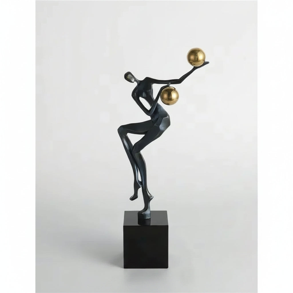 Metal Statue - Nordic Silver Acrobatic Figure | Mixed (Metal and Marble) Figure Sculpture | overhead view | Abstract home decor | House of Avana