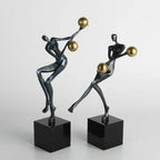 Metal Statue - Nordic Silver Acrobatic Figure | Mixed (Metal and Marble) Figure Sculpture | side view | Abstract home decor | House of Avana
