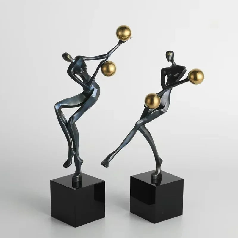 Metal Statue - Nordic Silver Acrobatic Figure | Mixed (Metal and Marble) Figure Sculpture | side view | Abstract home decor | House of Avana