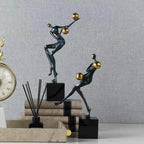 Metal Statue - Nordic Silver Acrobatic Figure | Mixed (Metal and Marble) Figure Sculpture | back view | Abstract home decor | House of Avana