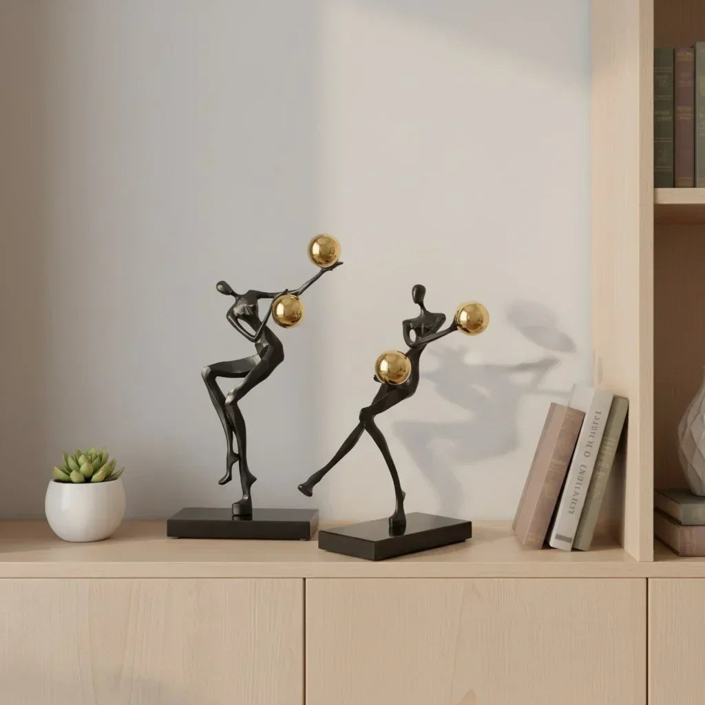 Metal Statue - Nordic Silver Acrobatic Figure | Mixed (Metal and Marble) Figure Sculpture | detail view | Abstract home decor | House of Avana