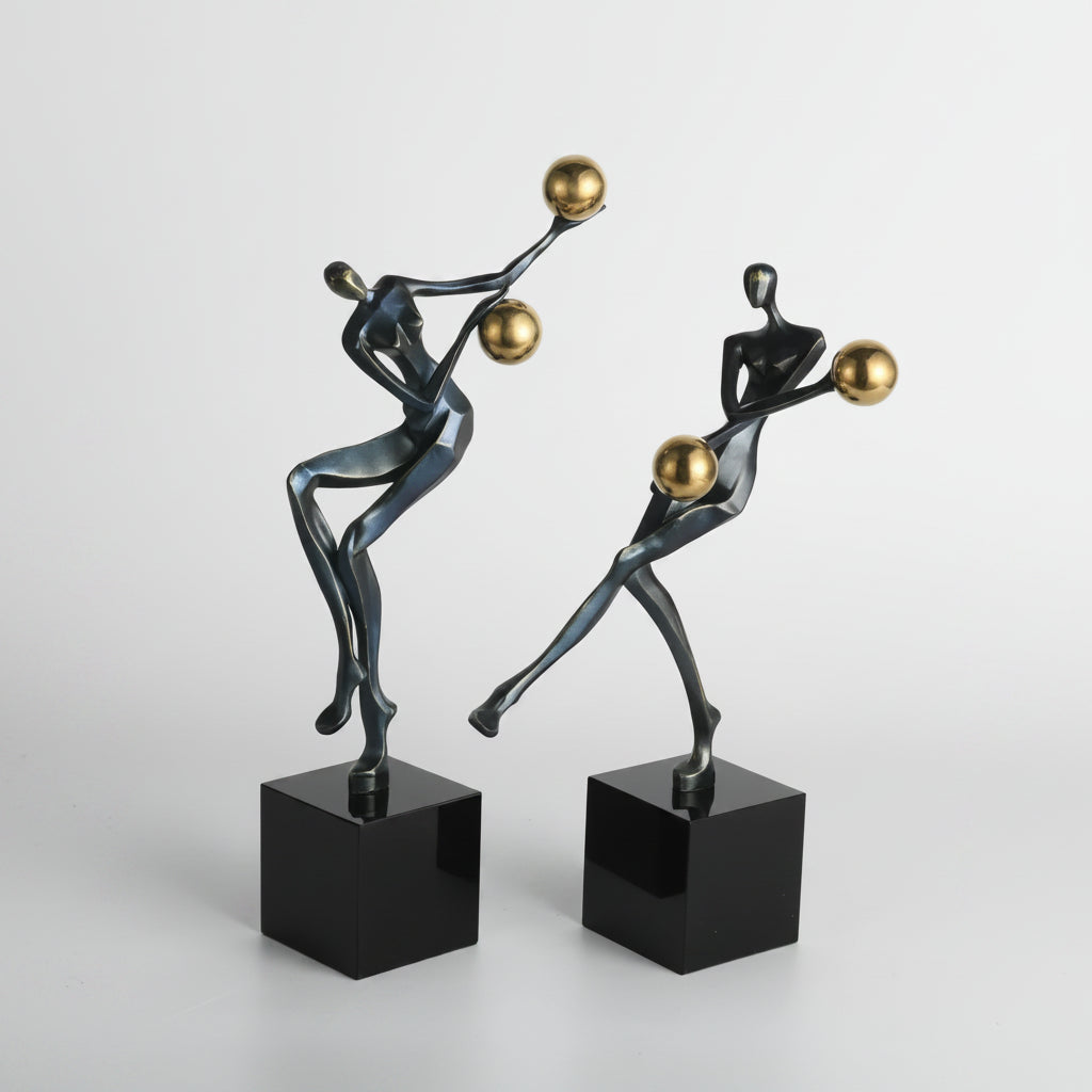 Metal Statue - Nordic Silver Acrobatic Figure | Mixed (Metal and Marble) Figure Sculpture | lifestyle | Abstract home decor | House of Avana