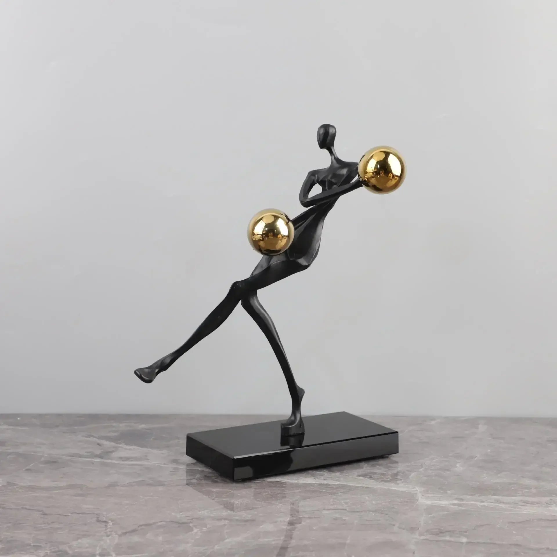Metal Statue - Nordic Silver Acrobatic Figure | Mixed (Metal and Marble) Figure Sculpture | front view | Abstract home decor | House of Avana