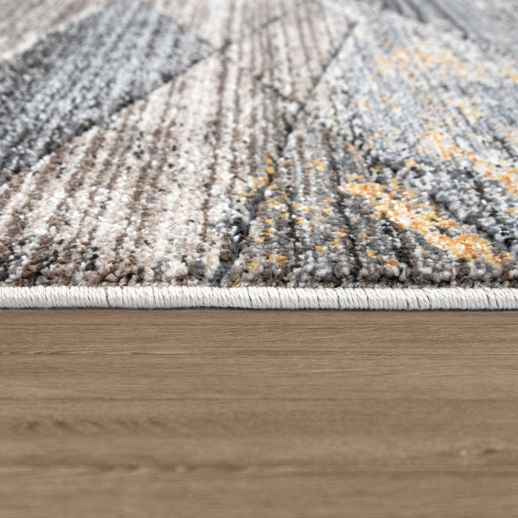 Modern Area Rug Abstract Design 3d Effect in Grey Yellow, back view - House Of Avana