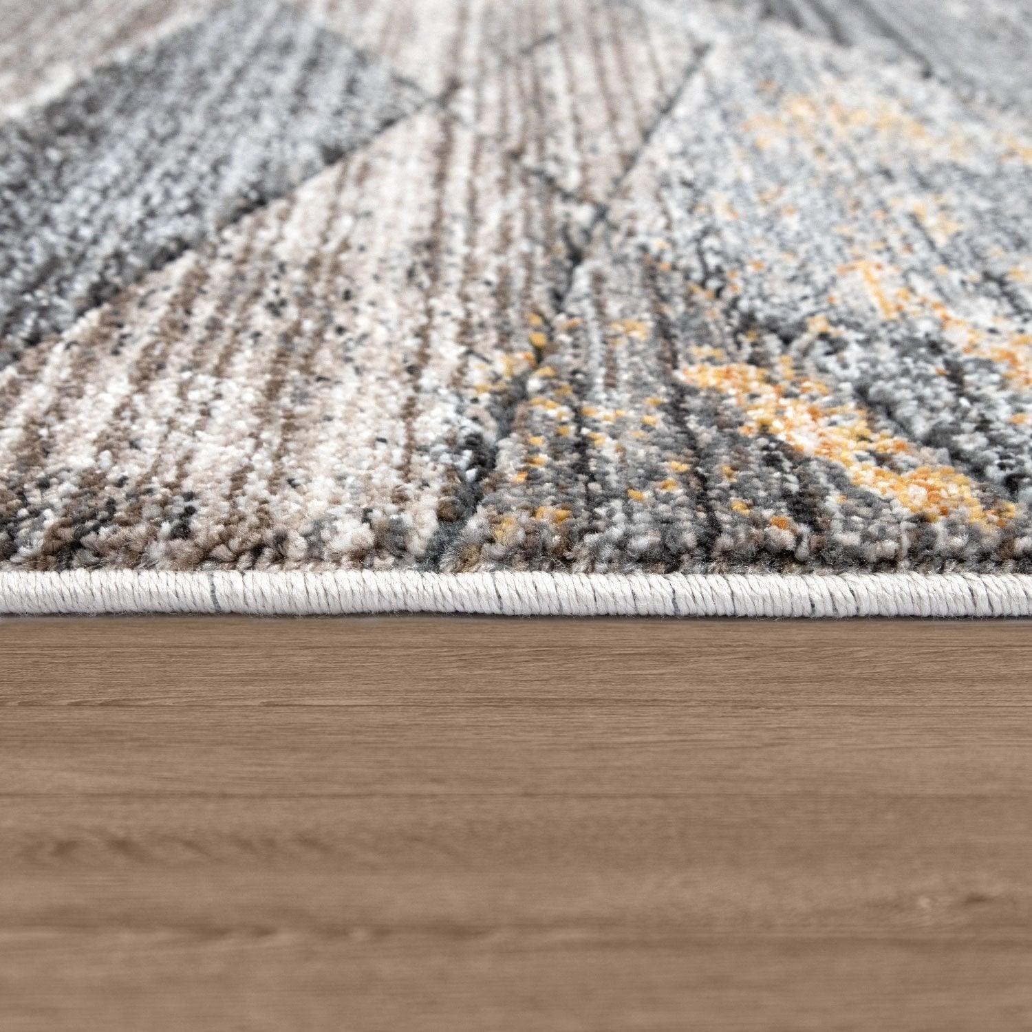 Modern Area Rug Abstract Design 3d Effect in Grey Yellow, back view - House Of Avana