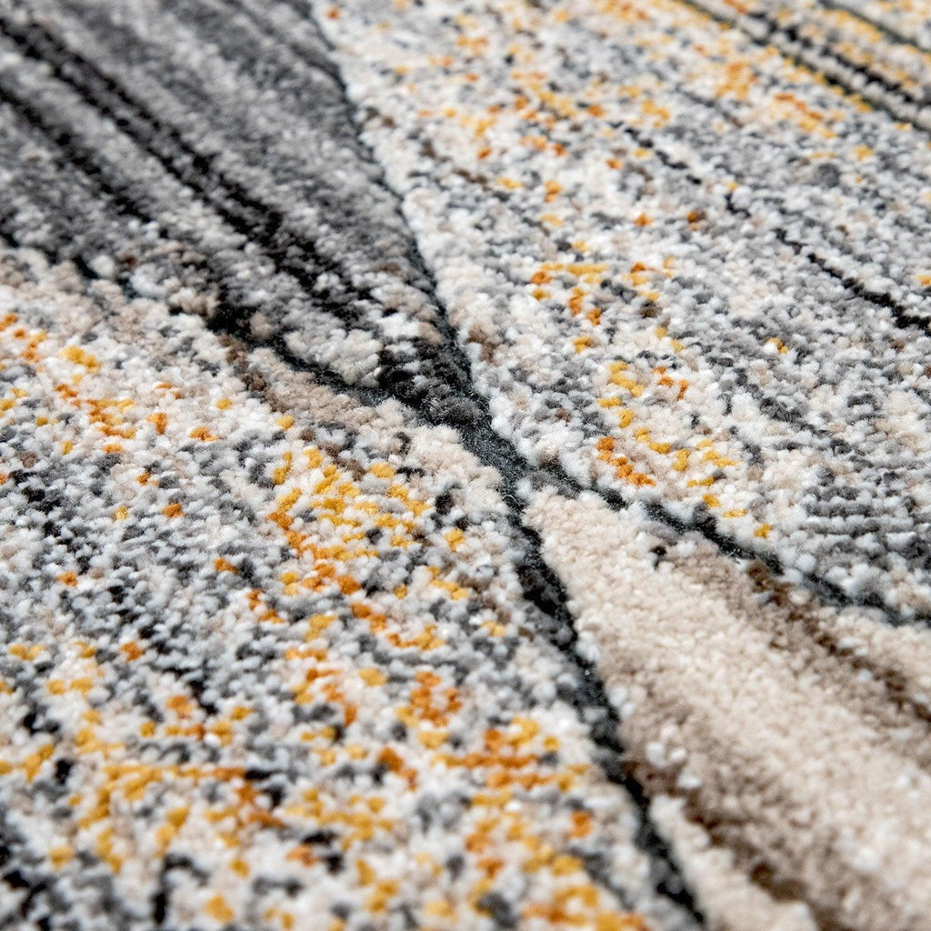 Modern Area Rug Abstract Design 3d Effect in Grey Yellow, side view - House Of Avana