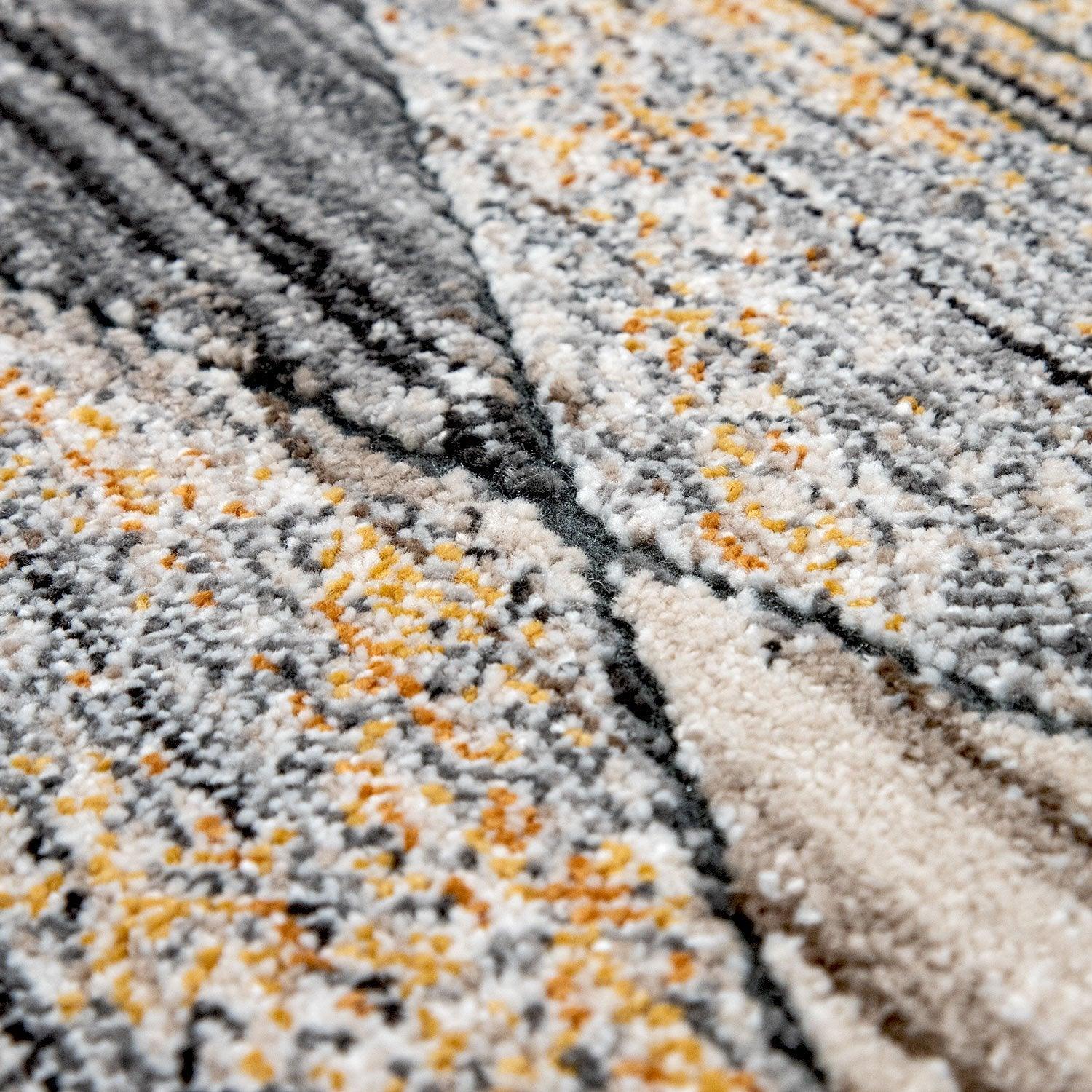 Modern Area Rug Abstract Design 3d Effect in Grey Yellow, side view - House Of Avana