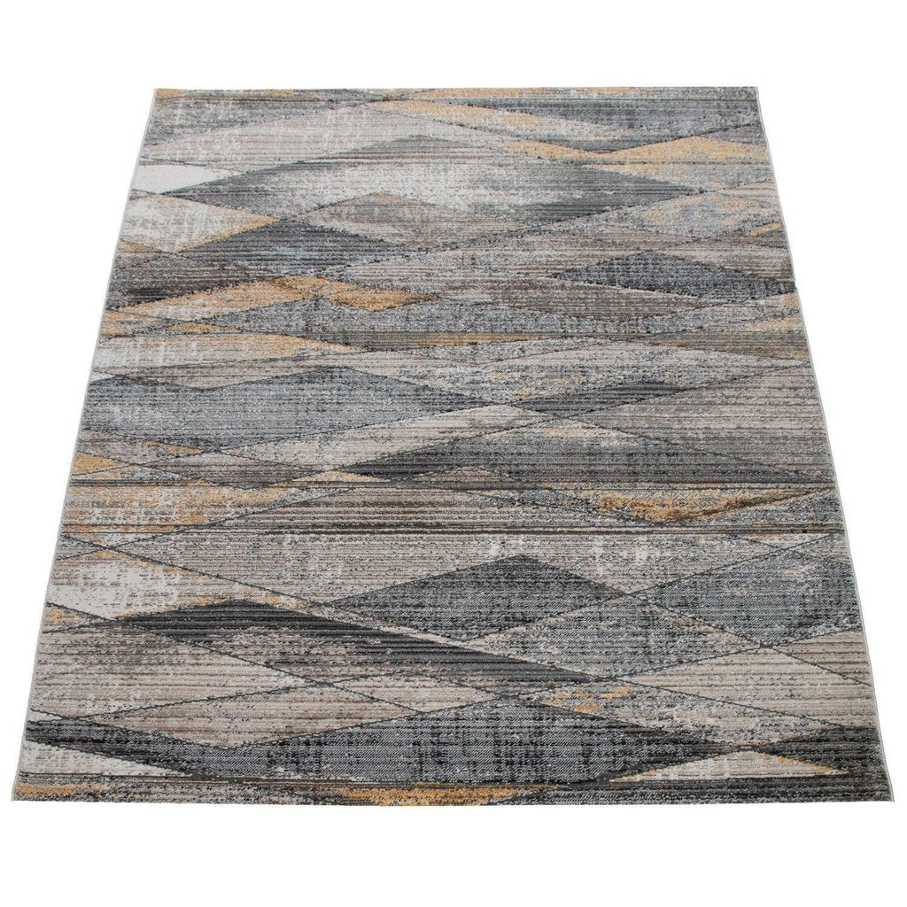 Modern Area Rug Abstract Design 3d Effect in Grey Yellow, detail shot - House Of Avana