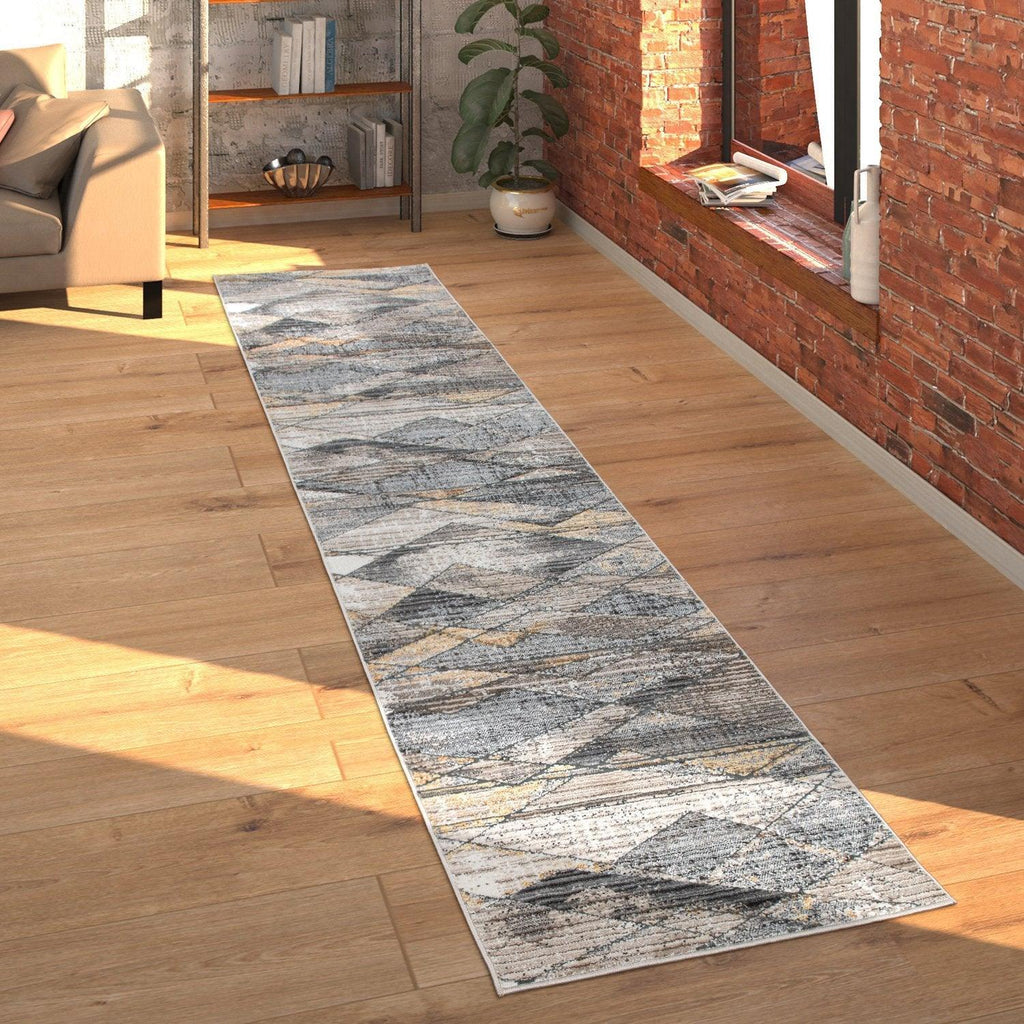 Modern Area Rug Abstract Design 3d Effect in Grey Yellow, top view - House Of Avana