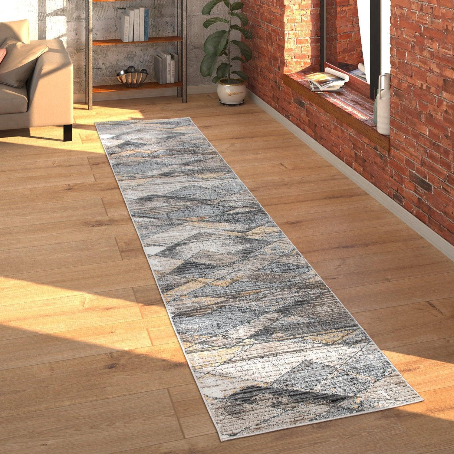 Modern Area Rug Abstract Design 3d Effect in Grey Yellow, top view - House Of Avana