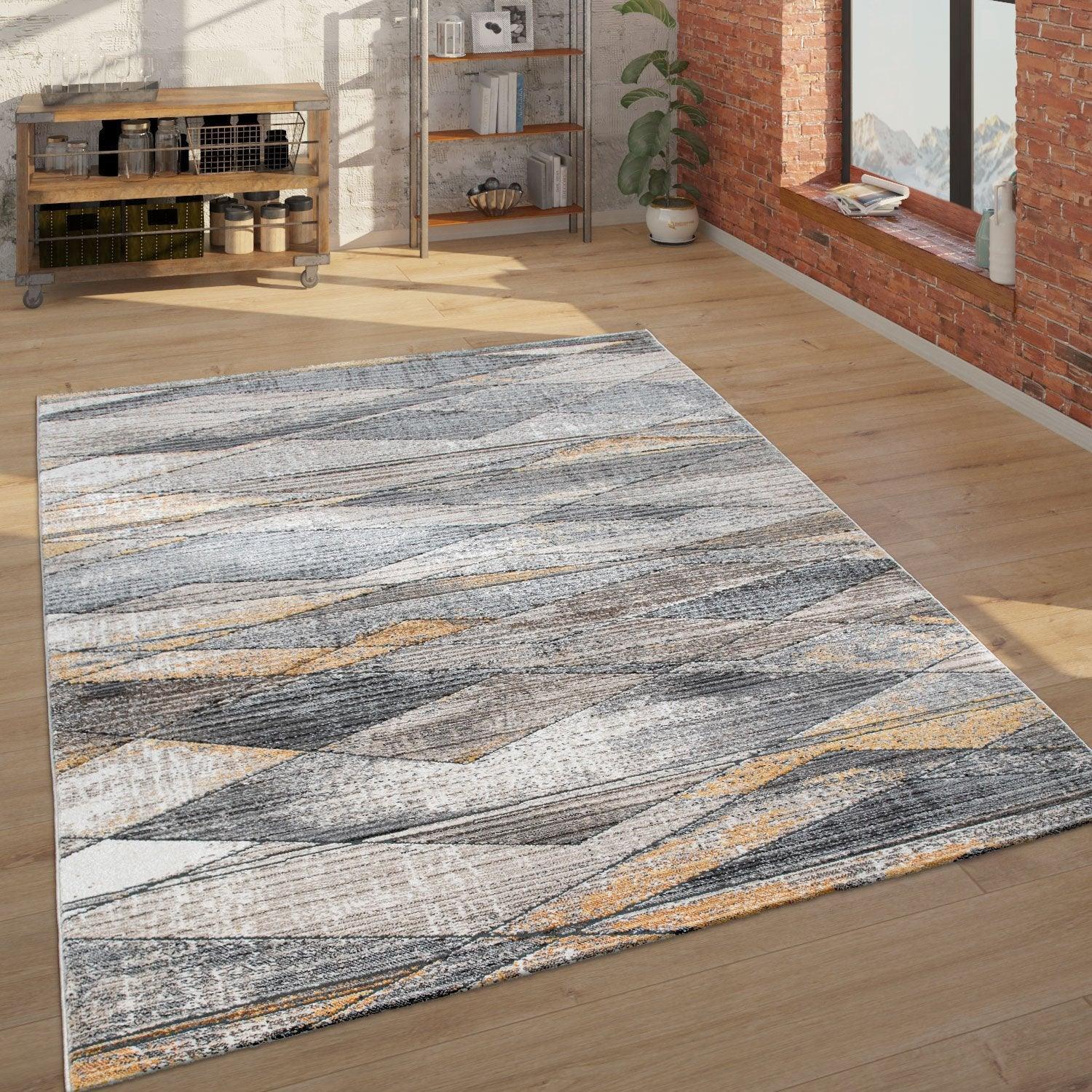 Modern Area Rug Abstract Design 3d Effect in Grey Yellow, front view - House Of Avana
