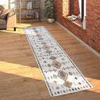 Modern Area Rug Boho Design with Colorful Pattern in Cream, back view - House Of Avana