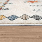 Modern Area Rug Boho Design with Colorful Pattern in Cream, side view - House Of Avana