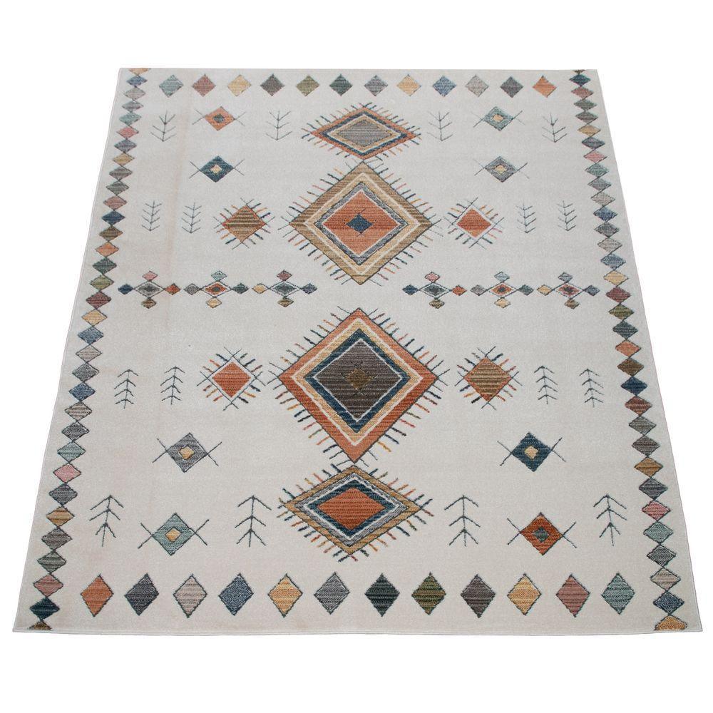 Modern Area Rug Boho Design with Colorful Pattern in Cream, lifestyle image - House Of Avana