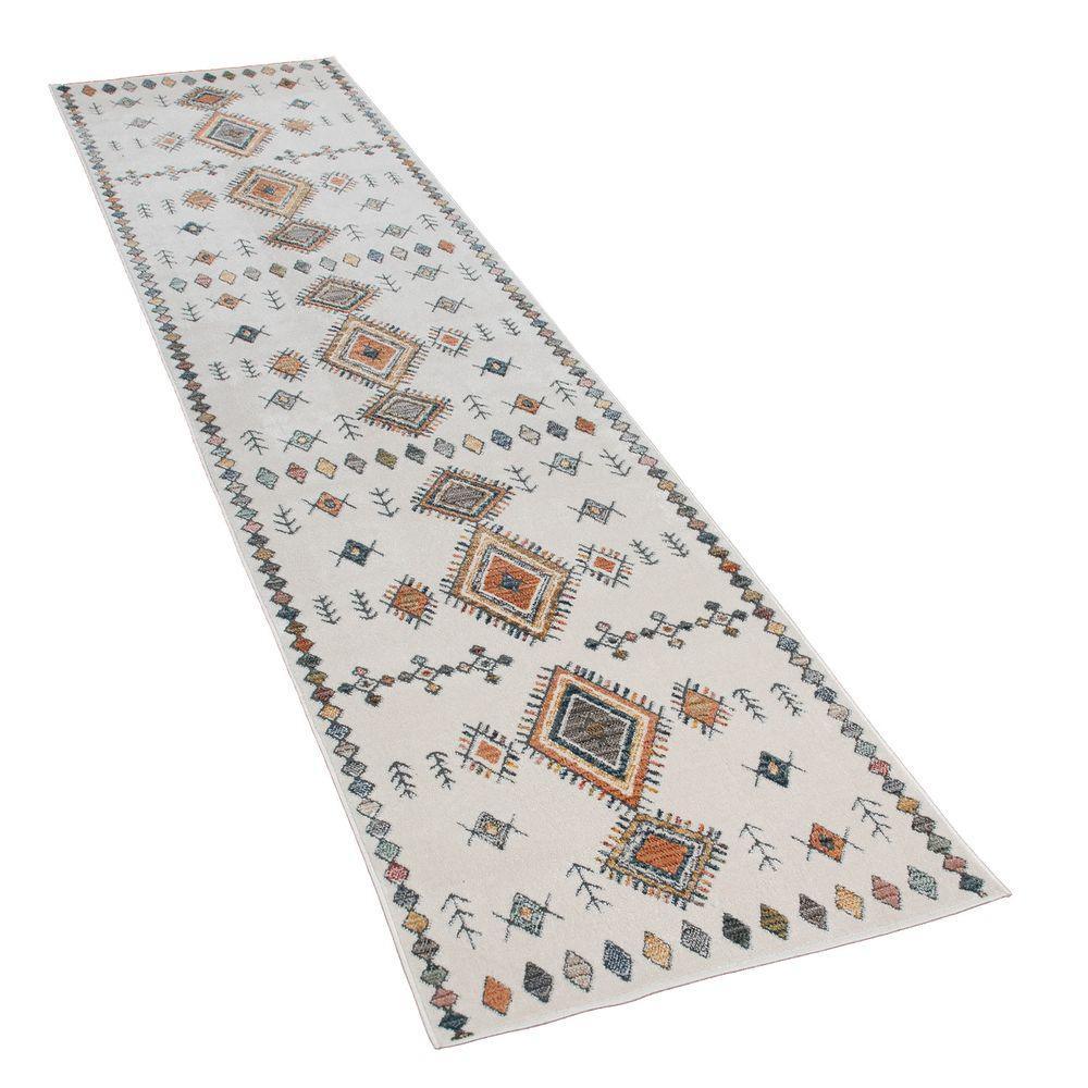 Modern Area Rug Boho Design with Colorful Pattern in Cream, top view - House Of Avana