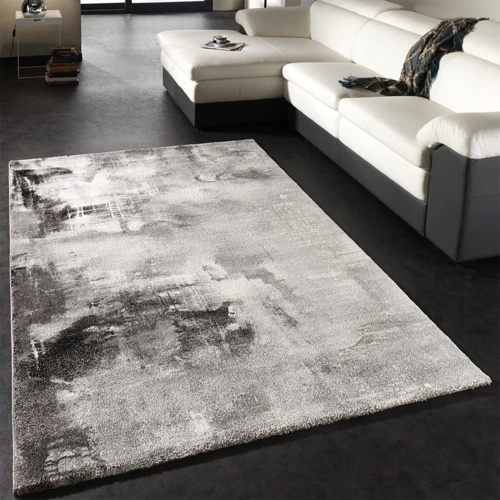 Modern Area Rug Canvas Artful Design in Grey, front view - House Of Avana