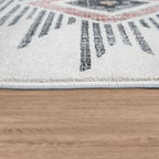 Modern Area Rug Ethnic Design with Colorful Pattern in Cream, back view - House Of Avana