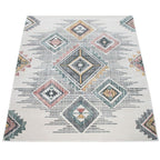 Modern Area Rug Ethnic Design with Colorful Pattern in Cream, detail shot - House Of Avana