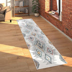 Modern Area Rug Ethnic Design with Colorful Pattern in Cream, top view - House Of Avana