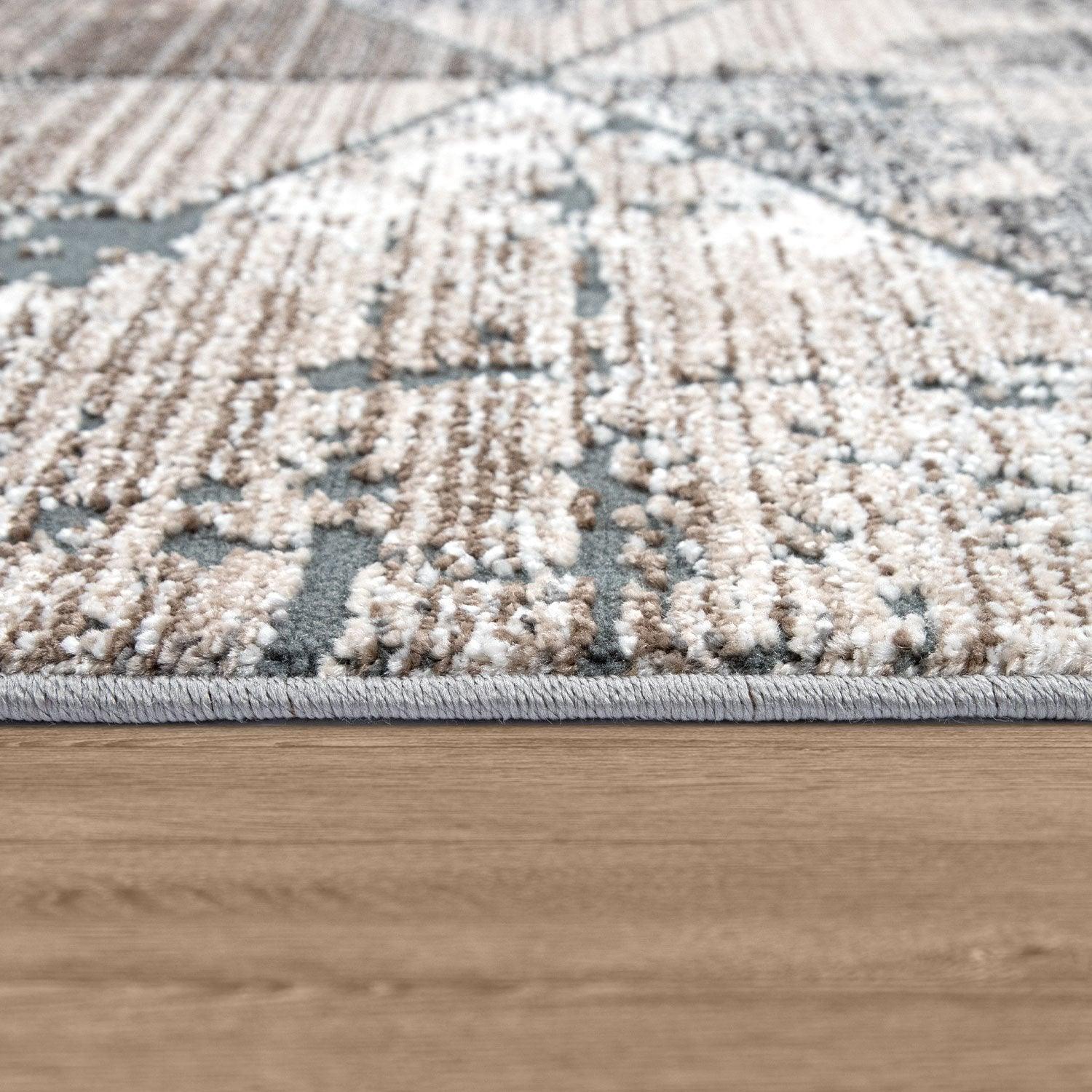 Modern Area Rug Geometric Design 3d Effect in Grey Beige, back view - House Of Avana