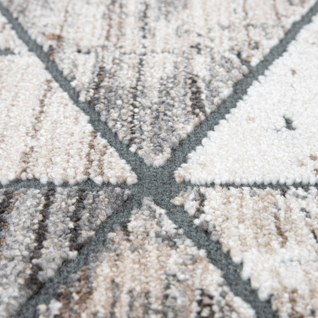 Modern Area Rug Geometric Design 3d Effect in Grey Beige, side view - House Of Avana
