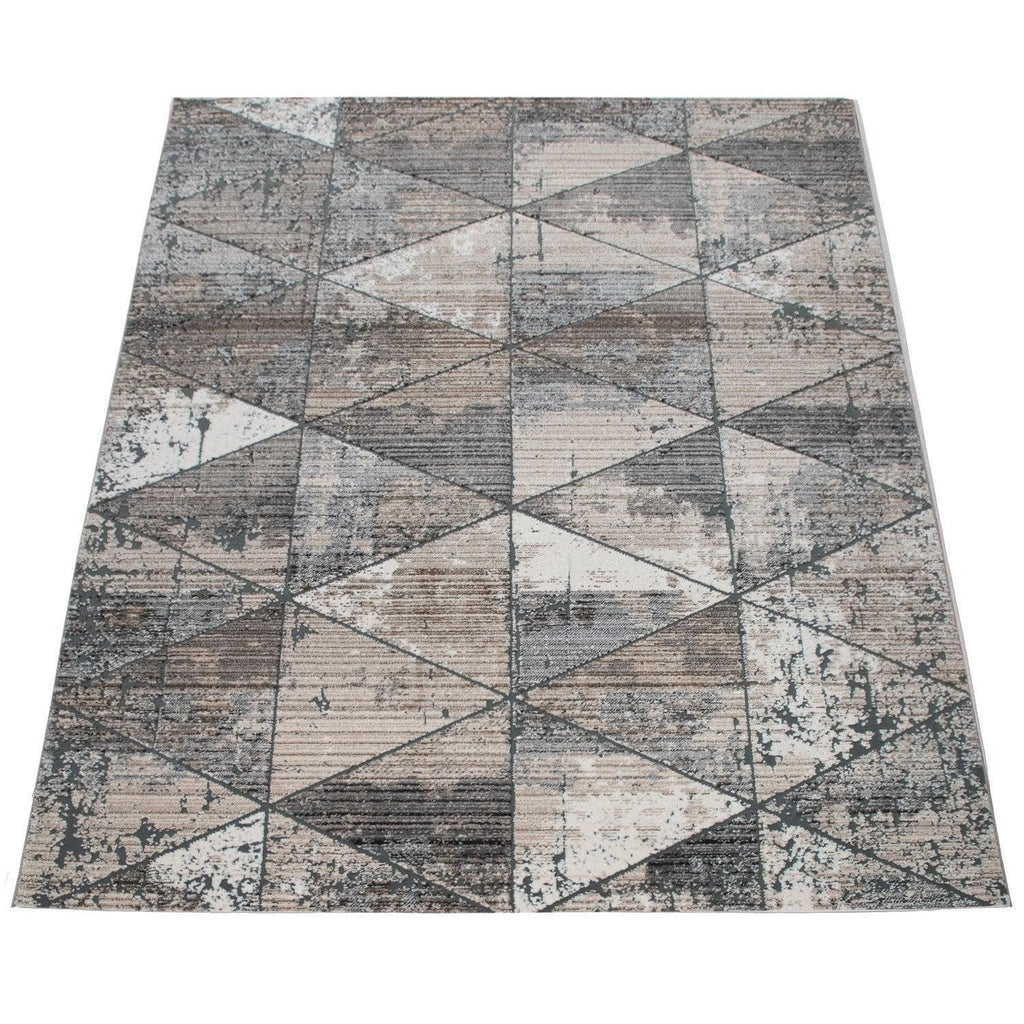 Modern Area Rug Geometric Design 3d Effect in Grey Beige, detail shot - House Of Avana