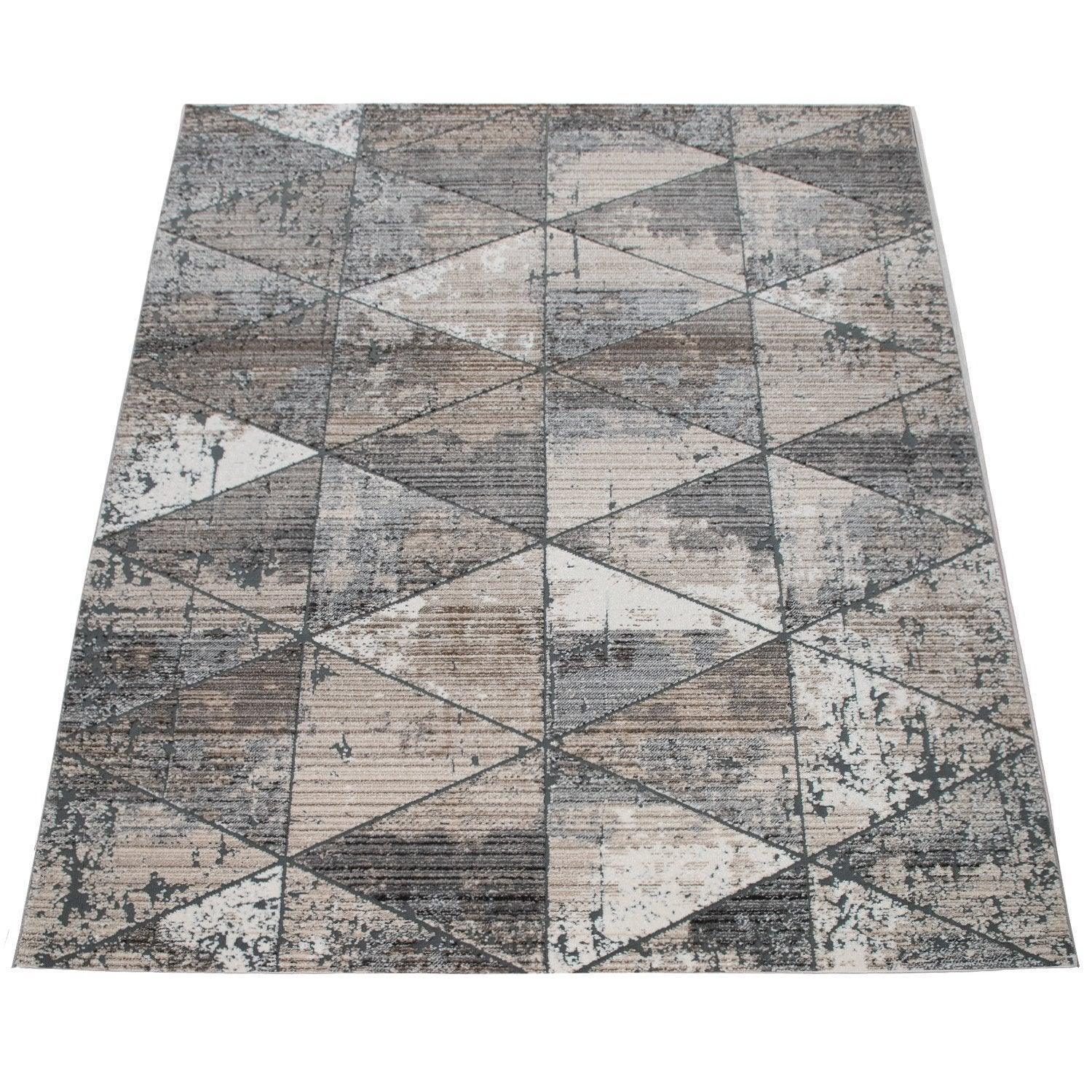 Modern Area Rug Geometric Design 3d Effect in Grey Beige, detail shot - House Of Avana