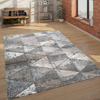 Modern Area Rug Geometric Design 3d Effect in Grey Beige, front view - House Of Avana