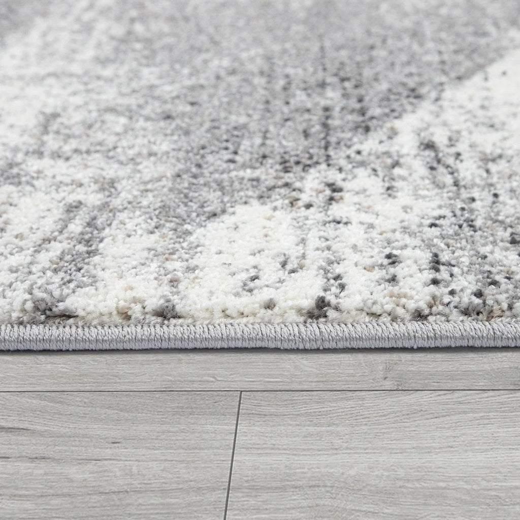 Modern Area Rug Mero Abstract Design - Grey White Brown, back view - House Of Avana