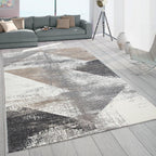 Modern Area Rug Mero Abstract Design - Grey White Brown, front view - House Of Avana