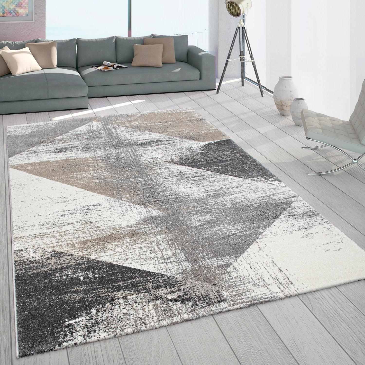 Modern Area Rug Mero Abstract Design - Grey White Brown, front view - House Of Avana