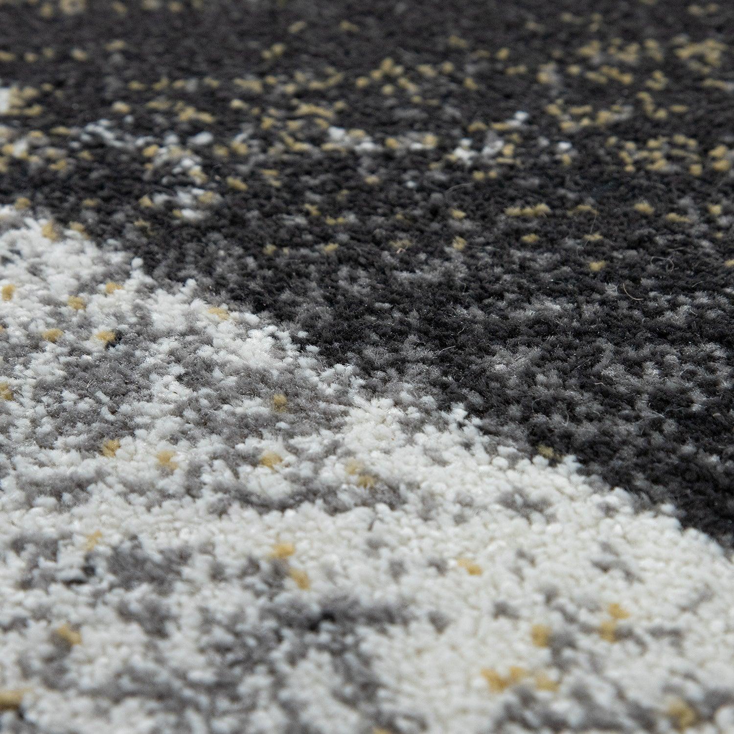 Grey and white area rug with yellow accents, abstract design - House of Avana
