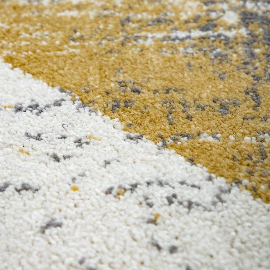 Grey and white area rug with yellow accents, abstract design - House of Avana